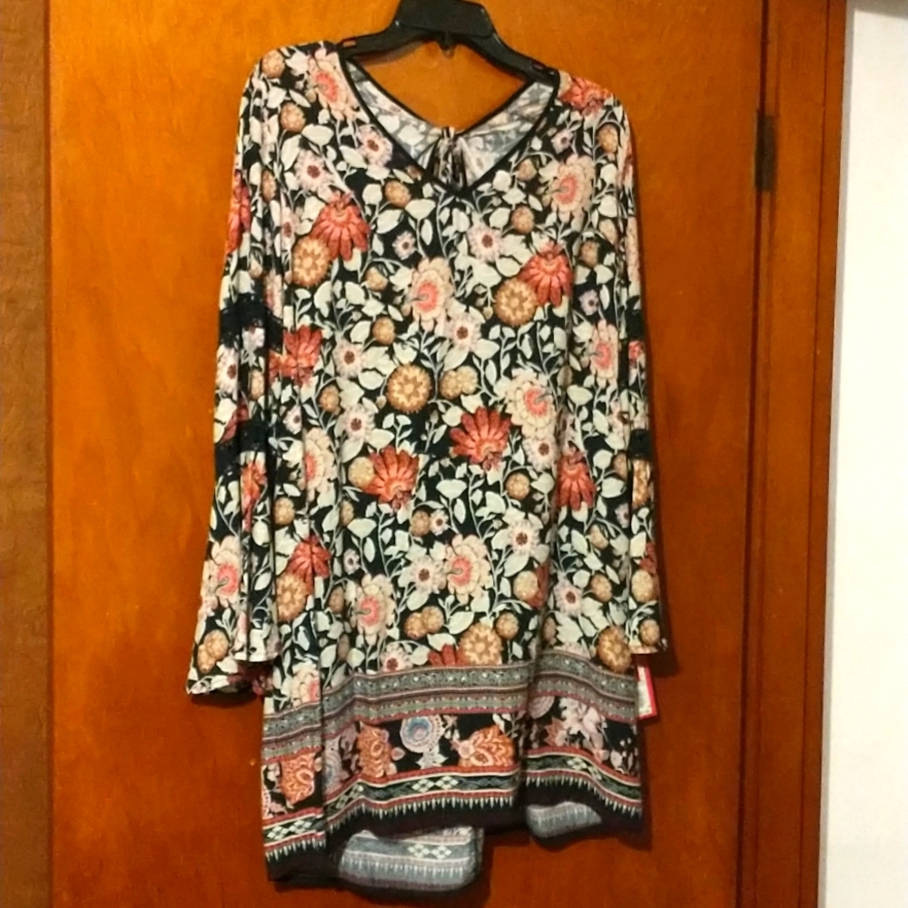 NWT Women's Xhilaration Floral Print Dress Longsleeve Size Large